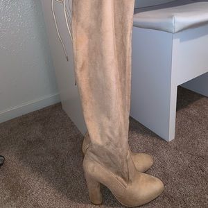 Nude suede over the knee boots